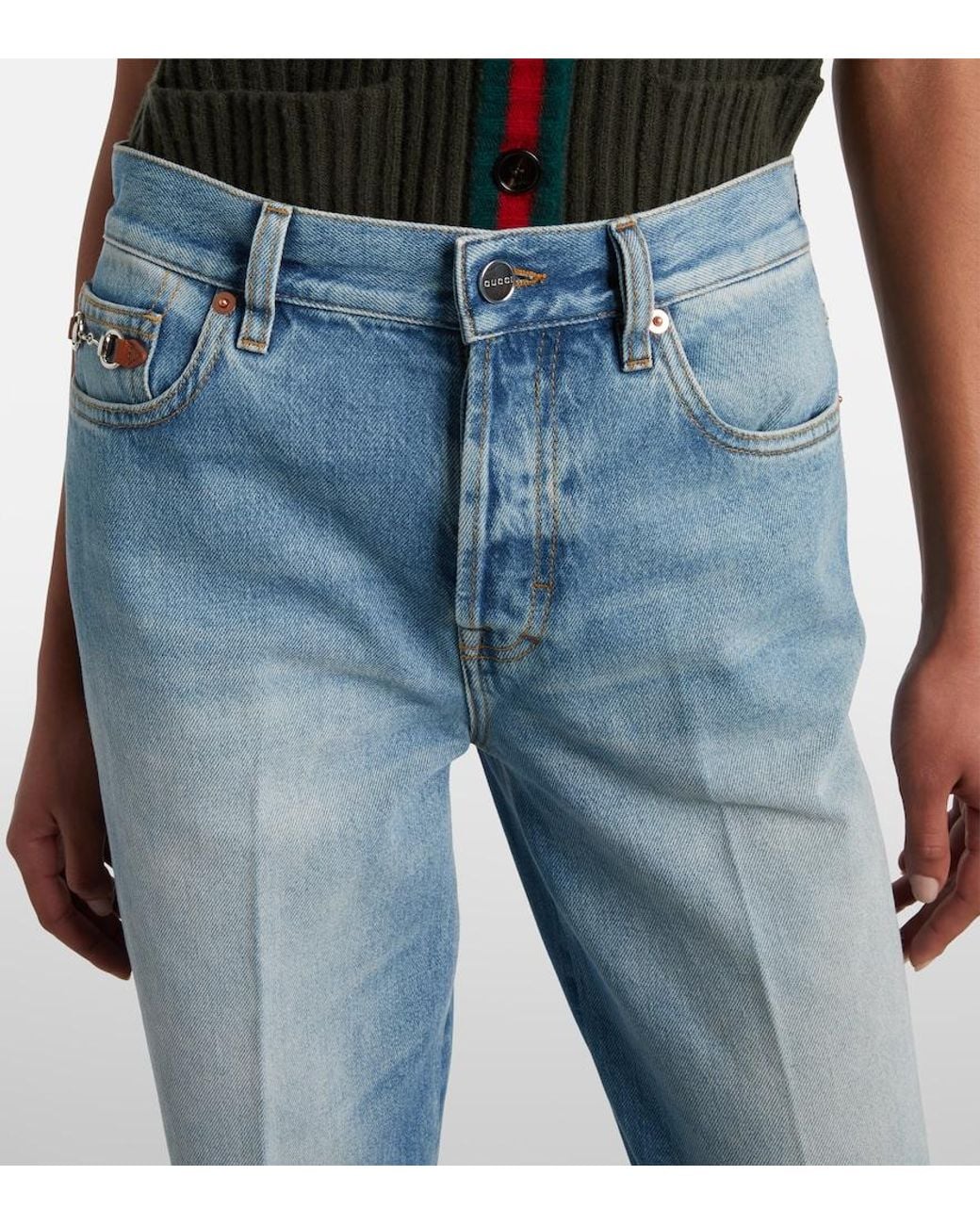 Gucci Blue Horsebit Mid-Rise Flared Jeans
