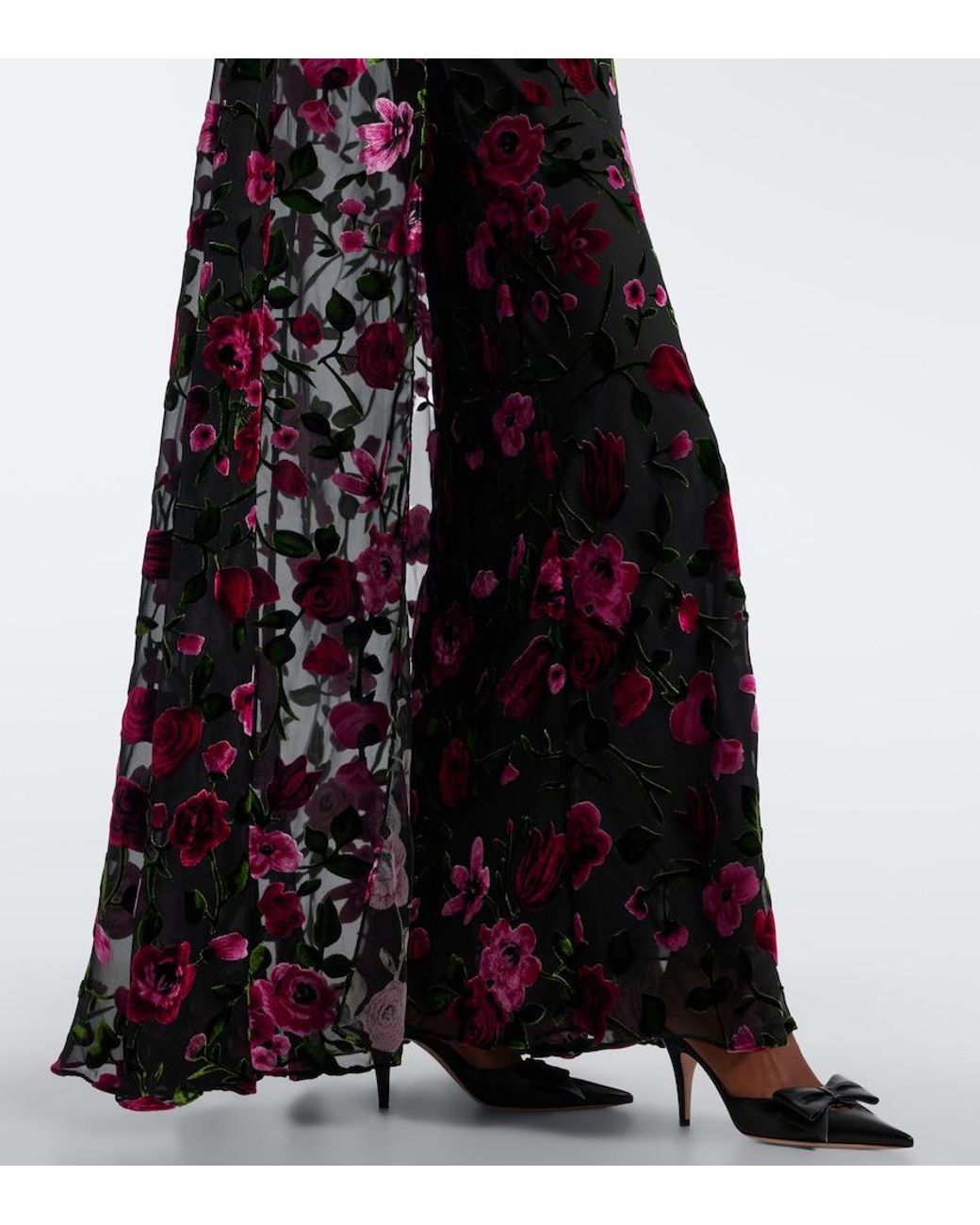 Rodarte Red Caped Floral Devore Velvet Gown