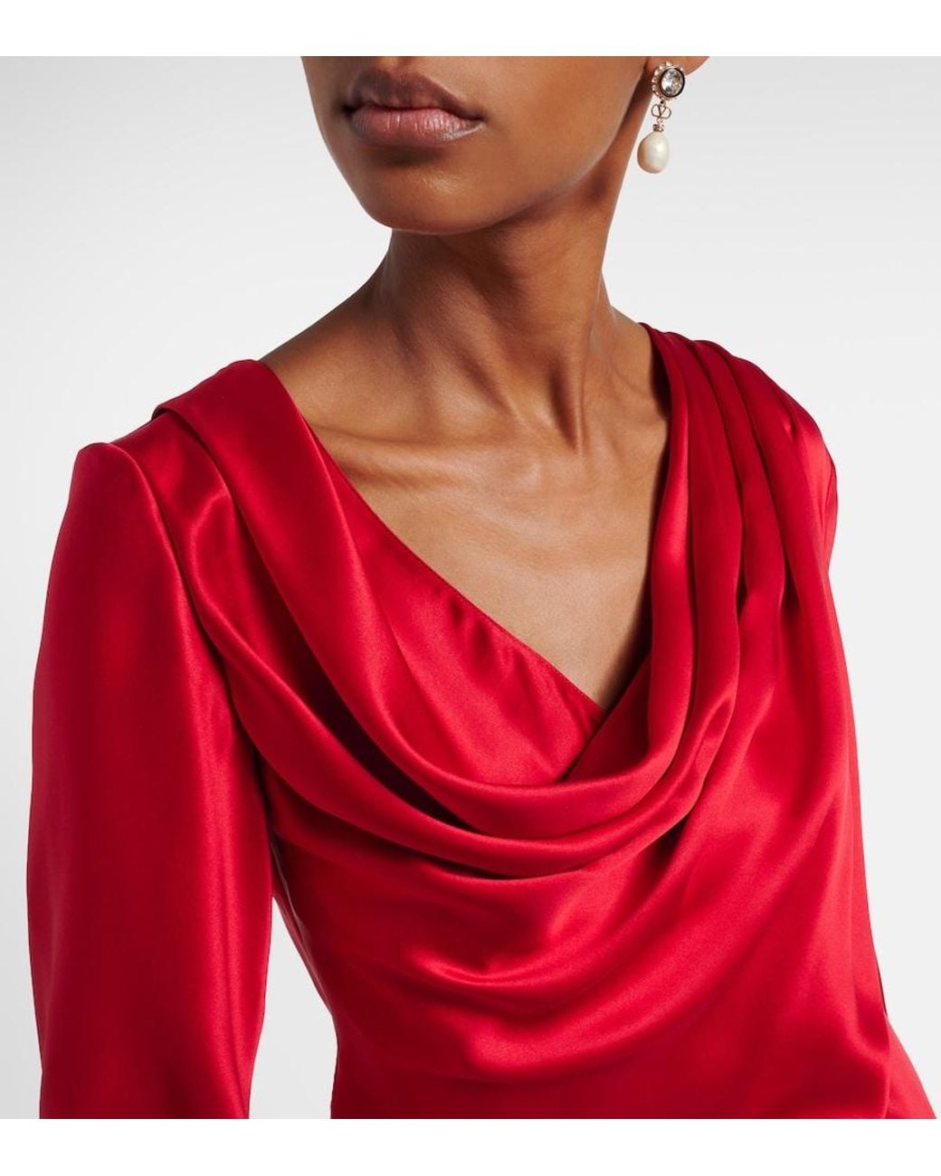 Valentino Garavani Red Draped Silk Satin Top