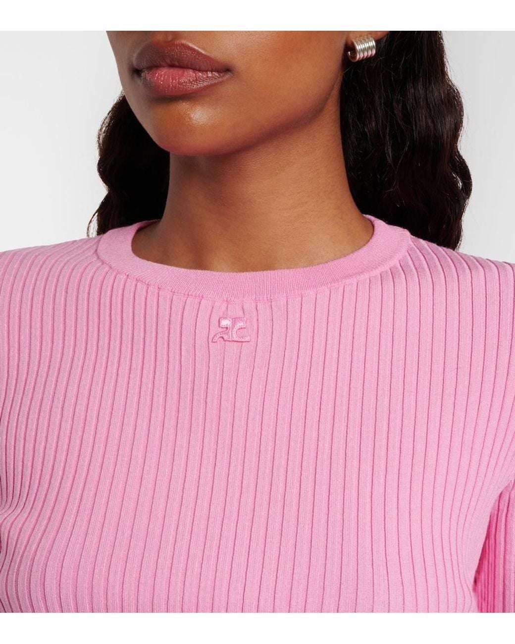 Courreges Pink Logo Ribbed-Knit Crop Top