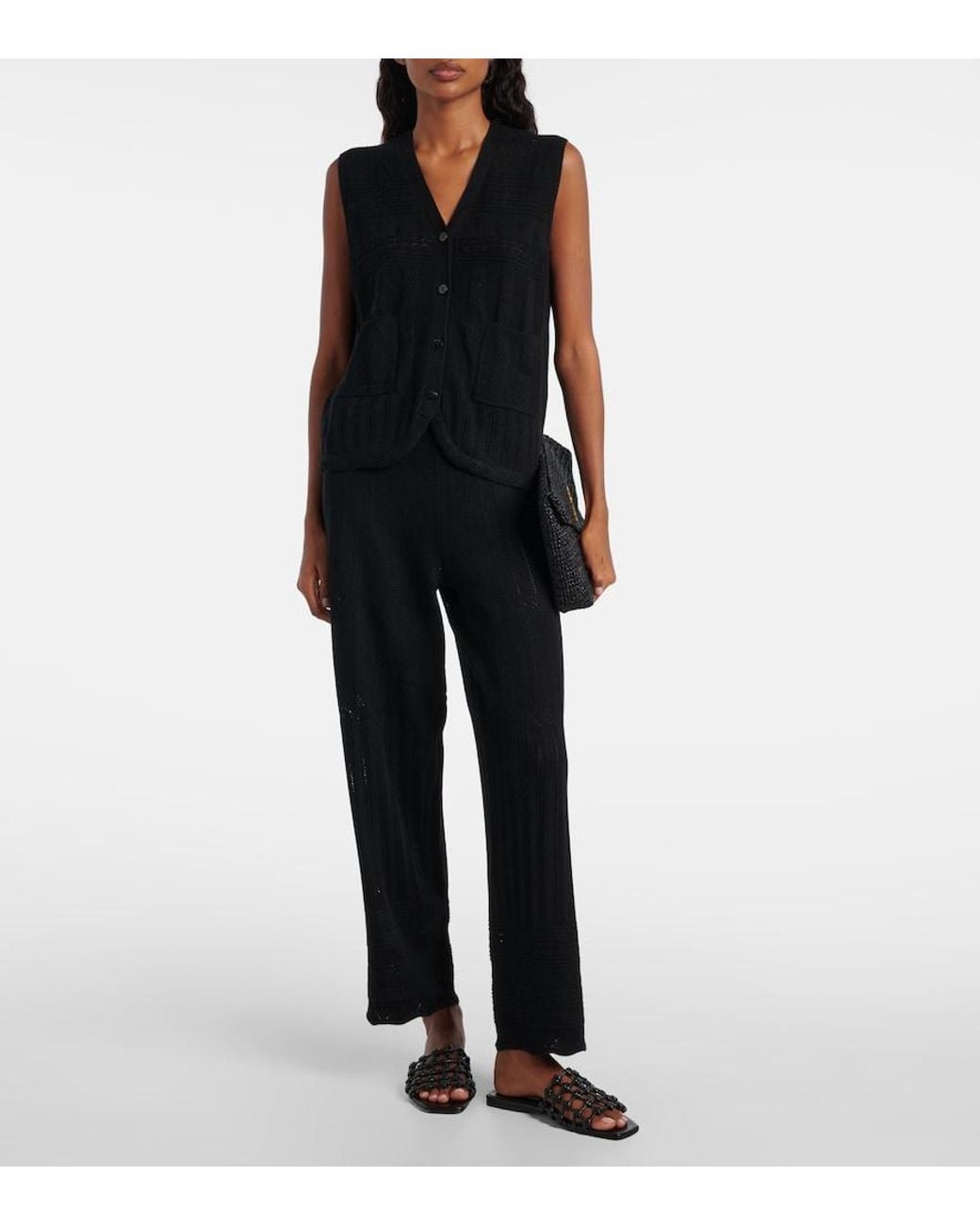 Eres Black Mixte Pointelle Wool And Cashmere Sweater Vest