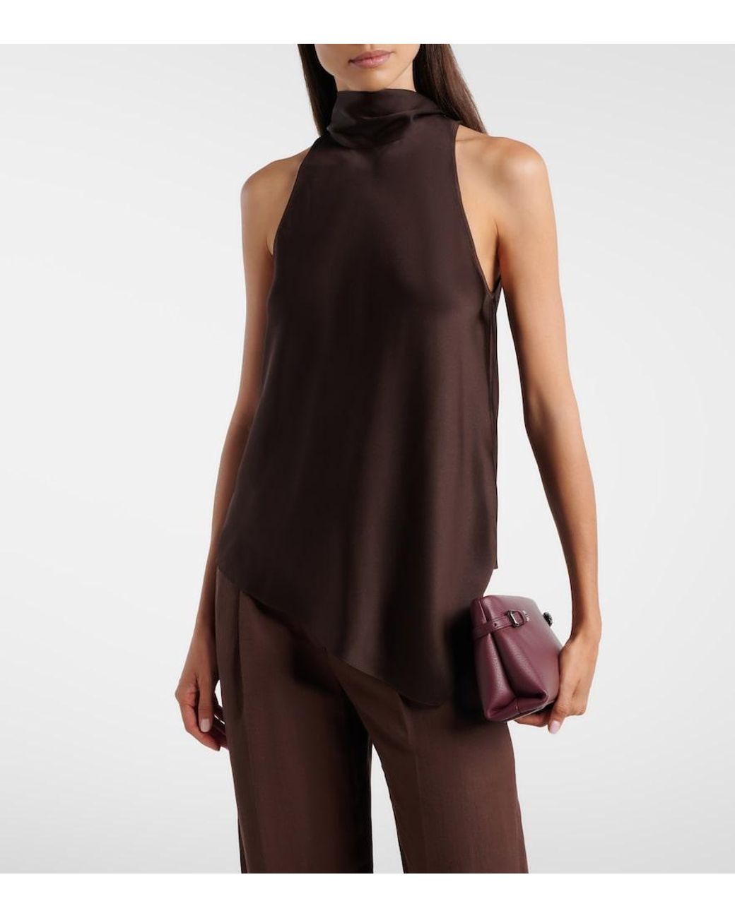 Brunello Cucinelli Black Asymmetric Silk Satin Top