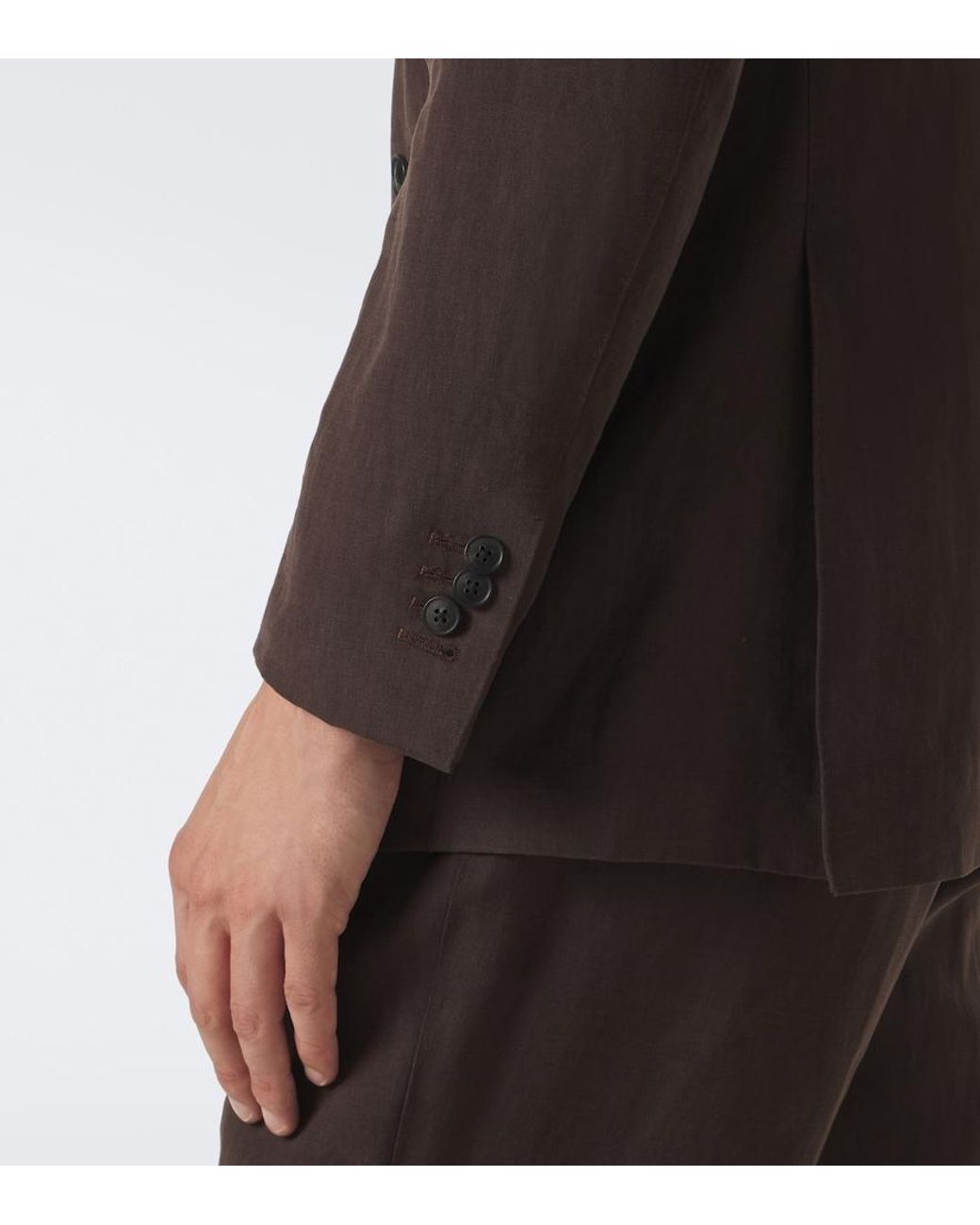 Saman Amel Brown Double-Breasted Linen Canvas Blazer for men