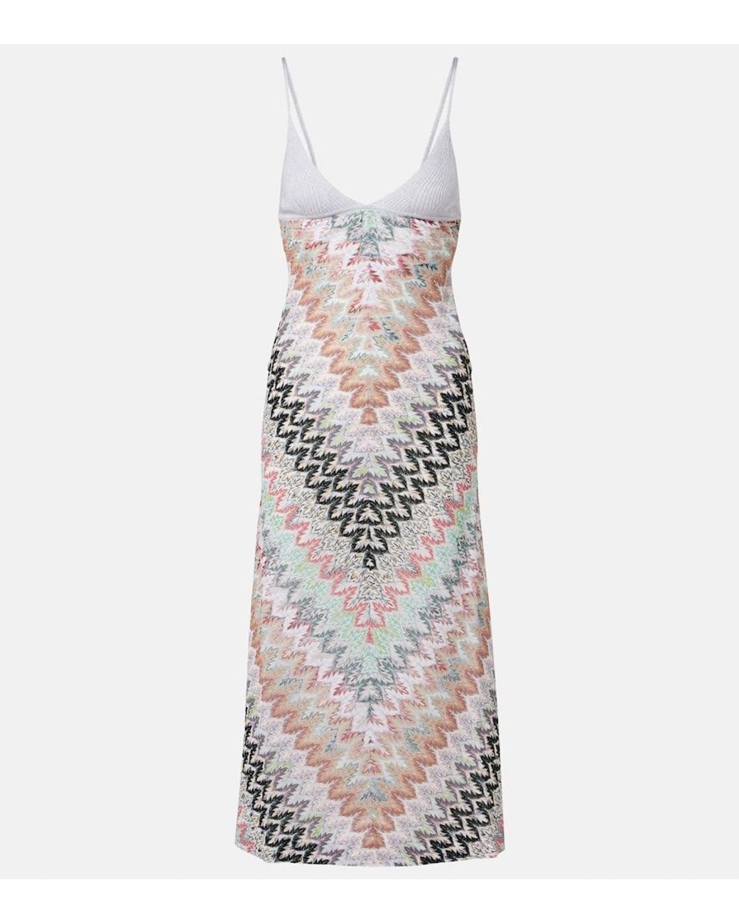 Missoni White Zigzag Lame Midi Dress