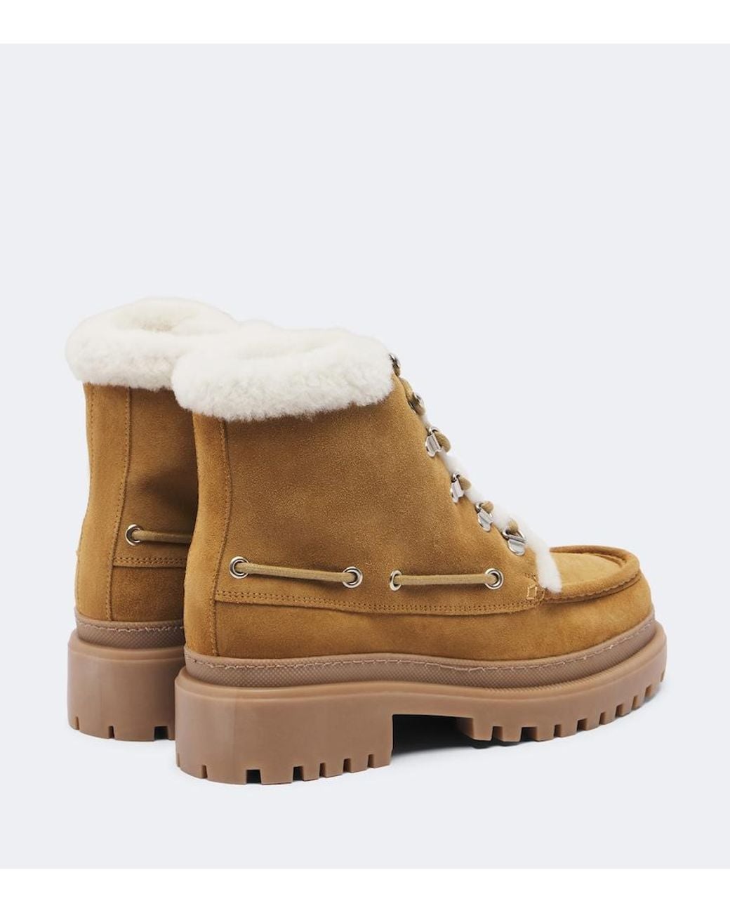 Yves Salomon Natural Shearling-Lined Suede Lace-Up Boots