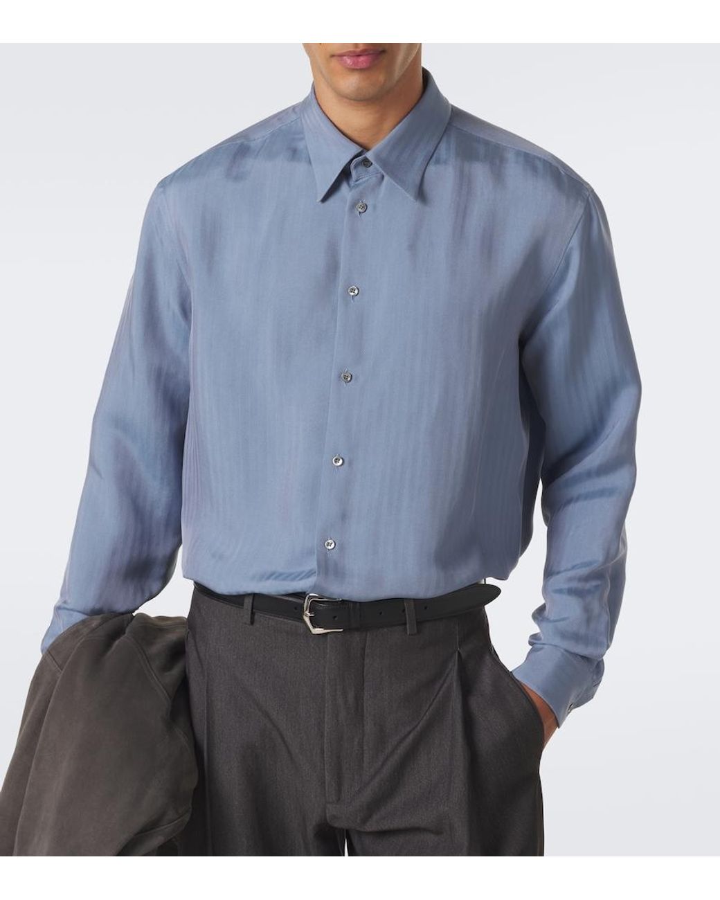 Giorgio Armani Blue Chevron Silk Jacquard Shirt for men