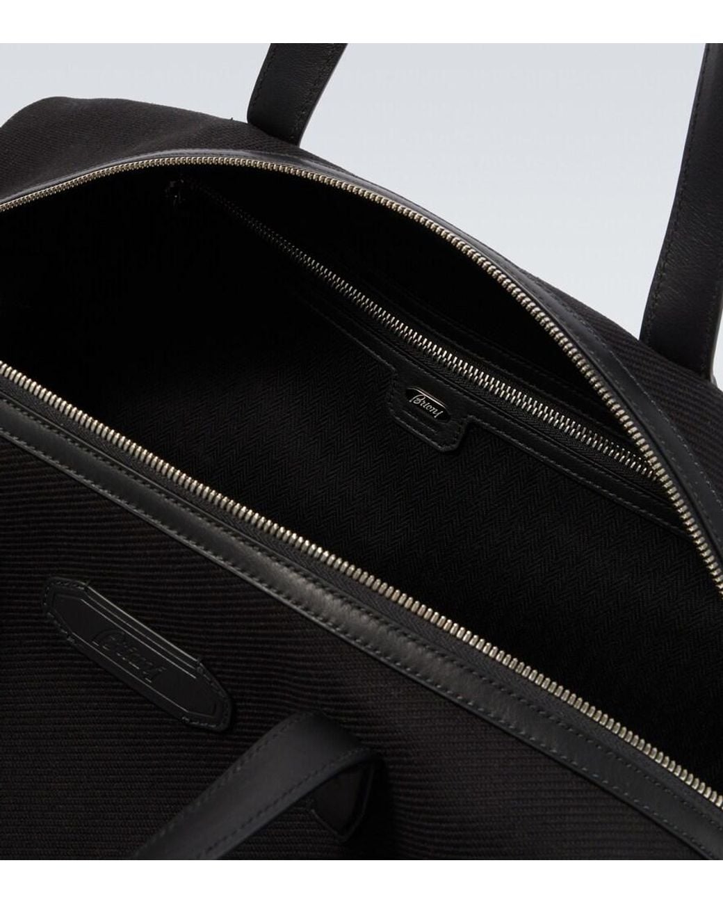 Brioni Black Leather-Trimmed Canvas Duffel Bag for men