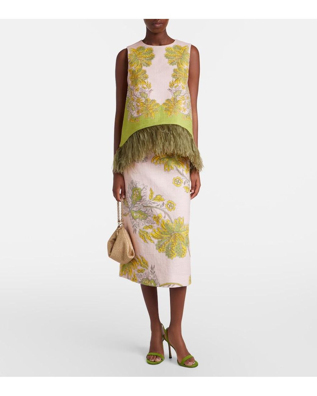 LaDoubleJ Yellow Printed Cotton Midi Skirt