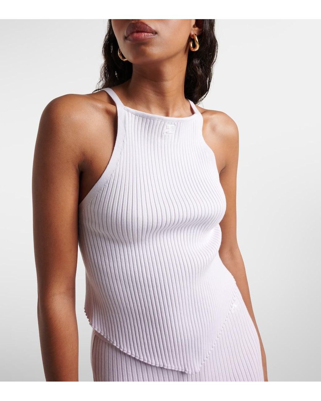 Courreges White Logo Ribbed-Knit Tank Top