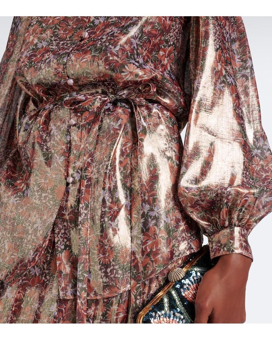 Valentino Garavani Brown Floral Silk-Blend Lame Blouse