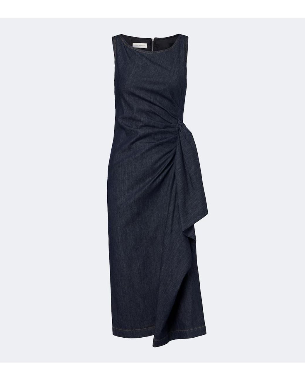 Dries Van Noten Blue Draped Denim Midi Dress