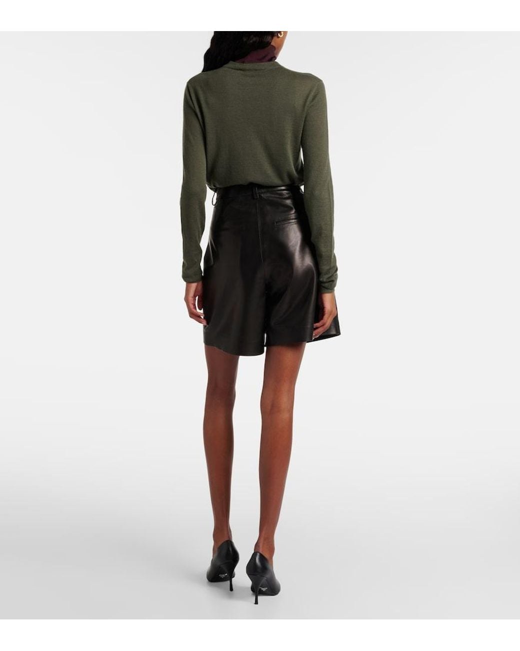 Joseph Black Suze Leather Shorts