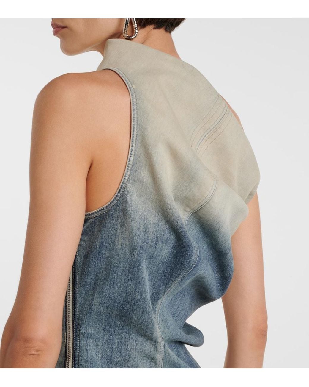 Rick Owens Blue Athena One-Shoulder Denim Midi Dress