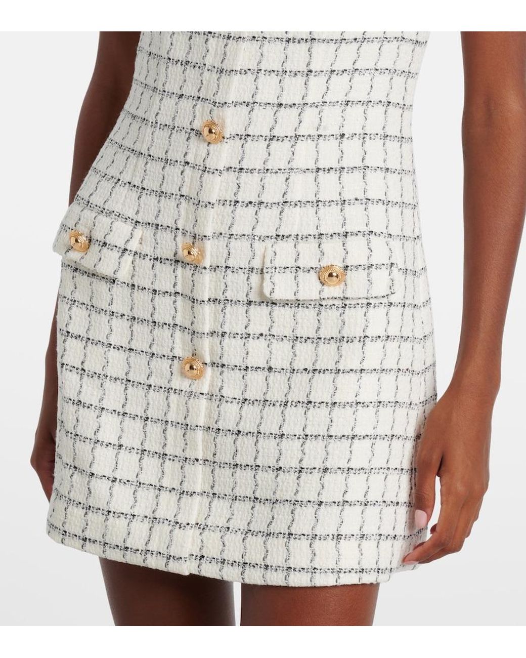 Self-Portrait White Checked Boucle Minidress