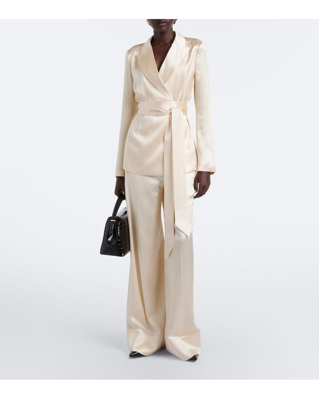 Joseph White Dijon Silk Satin Wide-Leg Pants