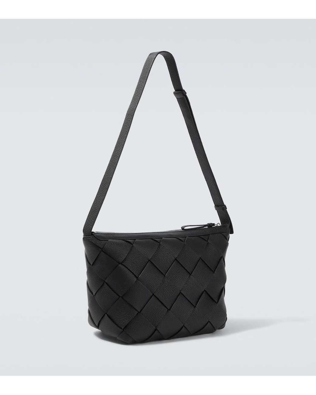 Bottega Veneta Black Diago Intreccio Leather Shoulder Bag for men