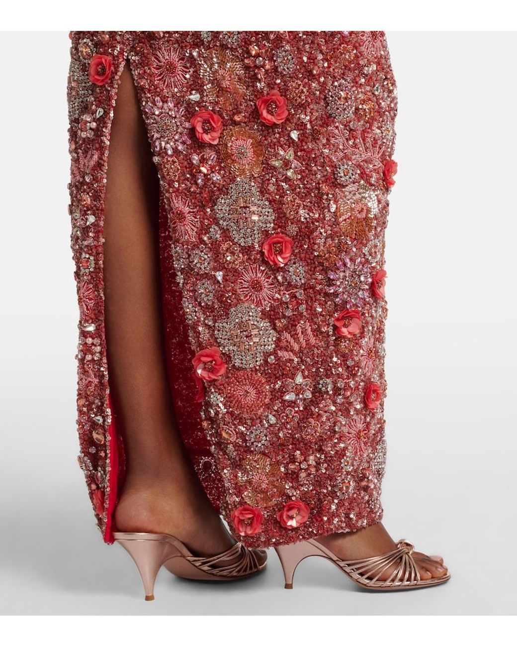 Rachel Gilbert Red Francesca Embellished Floral Gown