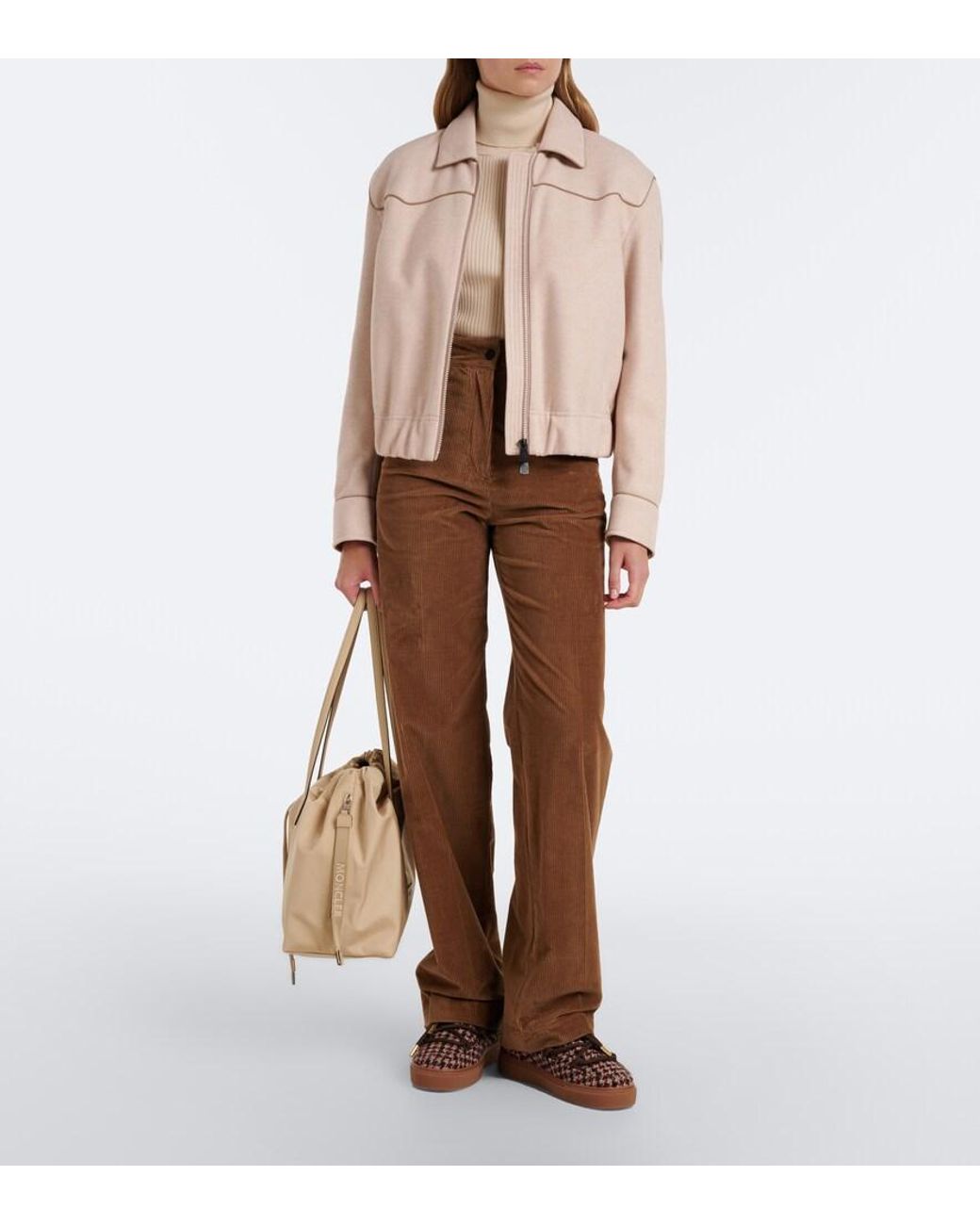 Moncler Natural Ribbed-Knit Wool-Blend Turtleneck Sweater
