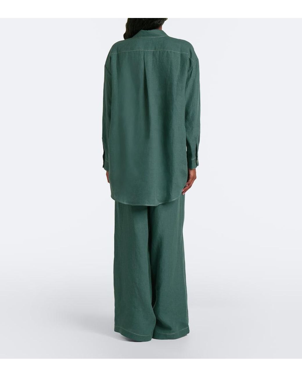 Eres Green Eblouissant Linen Wide-Leg Pants