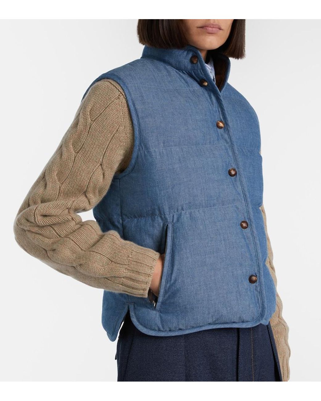 Loro Piana Blue Kris Cotton Chambray Puffer Jacket