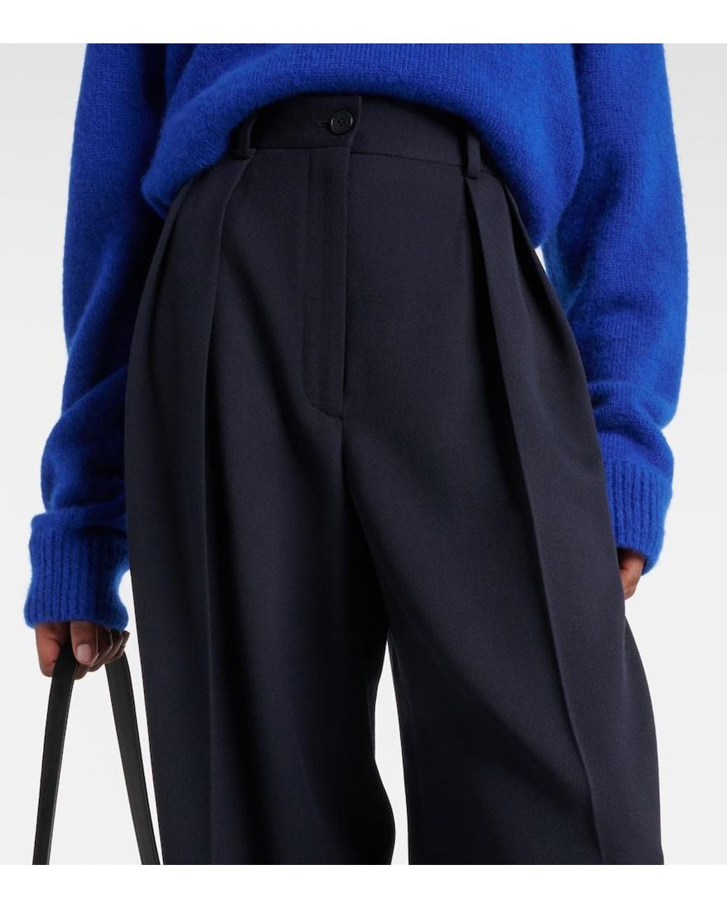 The Row Blue Igor Low-Rise Wool Wide-Leg Pants