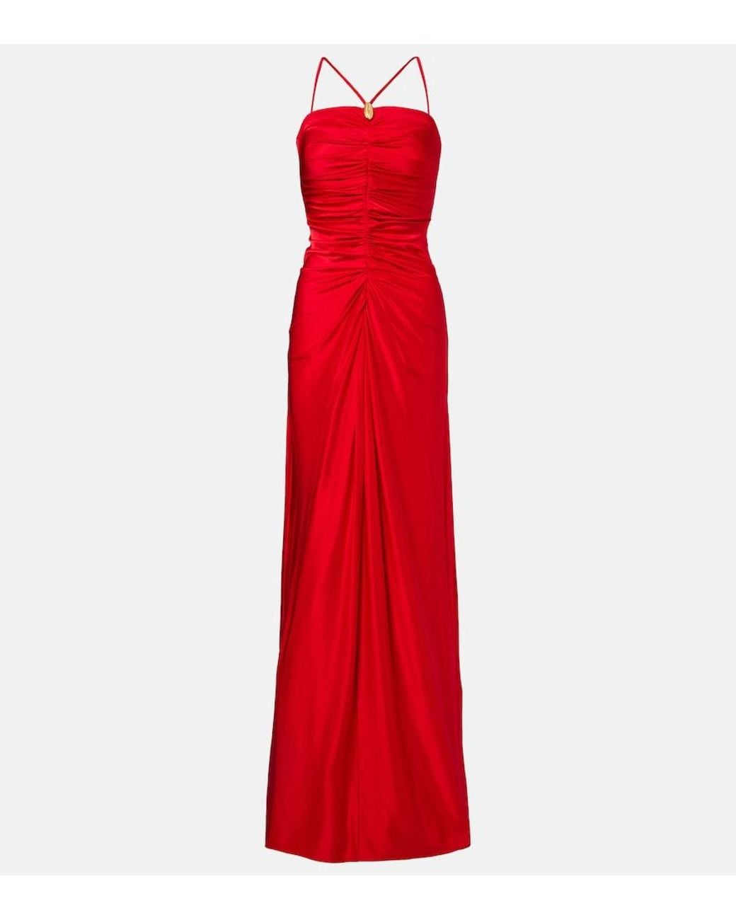 Max Mara Red Oggetti Ruched Halterneck Bustier Gown