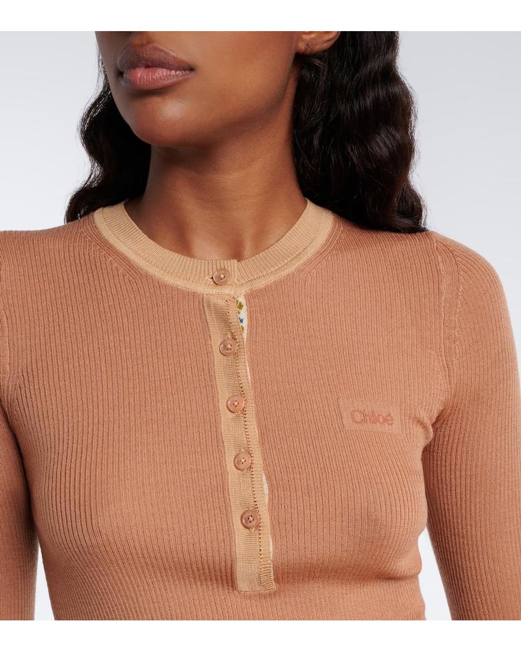 Chloé Multicolor Ribbed-Knit Wool Henley Shirt