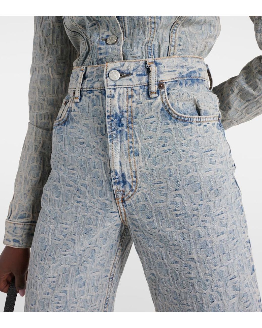 Acne Gray Monogram High-Rise Wide-Leg Jeans