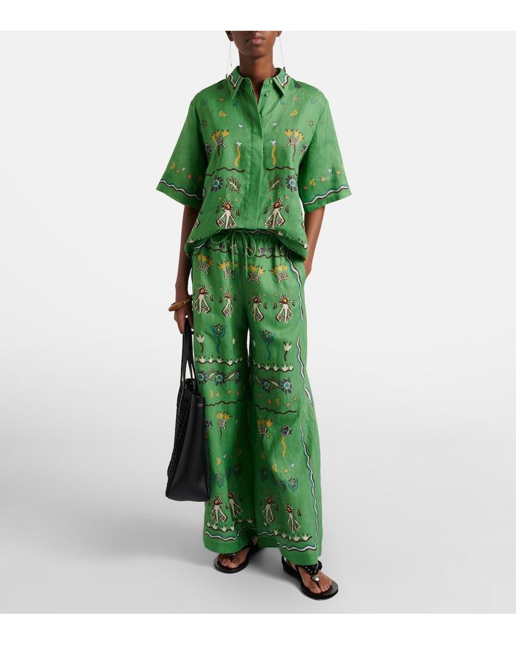 ALÉMAIS Green Sun Dancer Printed Linen Shirt