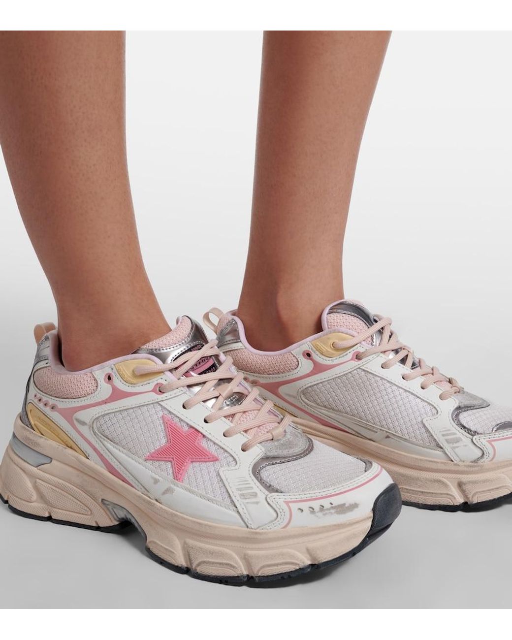 Golden Goose Deluxe Brand Pink Lightstar Leather-Trimmed Sneakers
