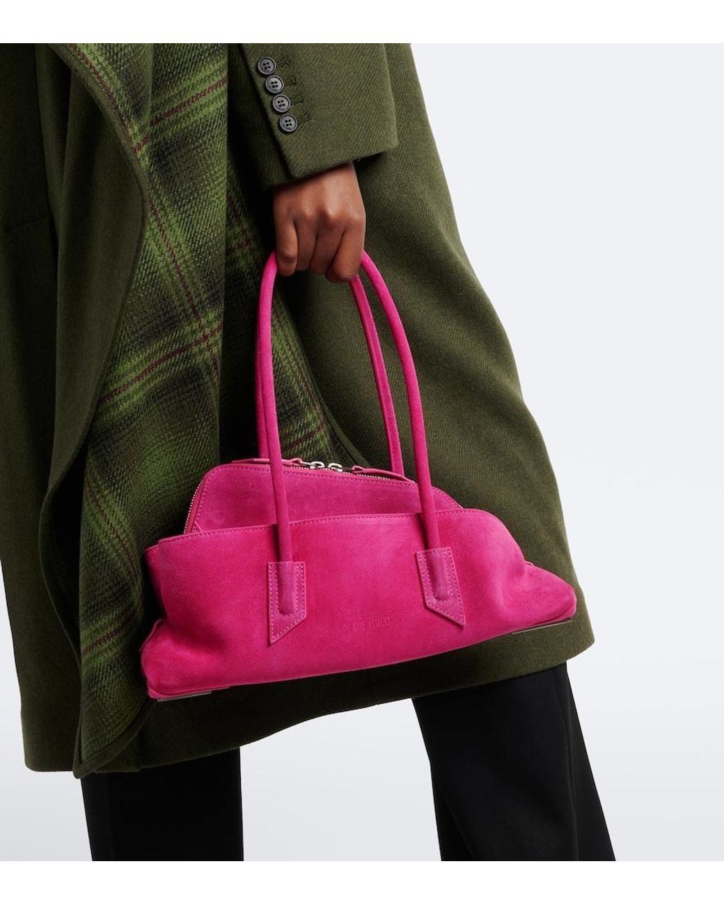 The Attico Pink La Passeggiata Small Suede Shoulder Bag