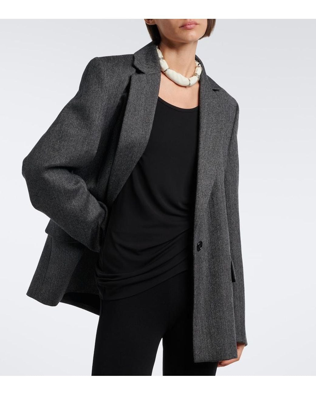 Totême Black Herringbone Wool Blazer