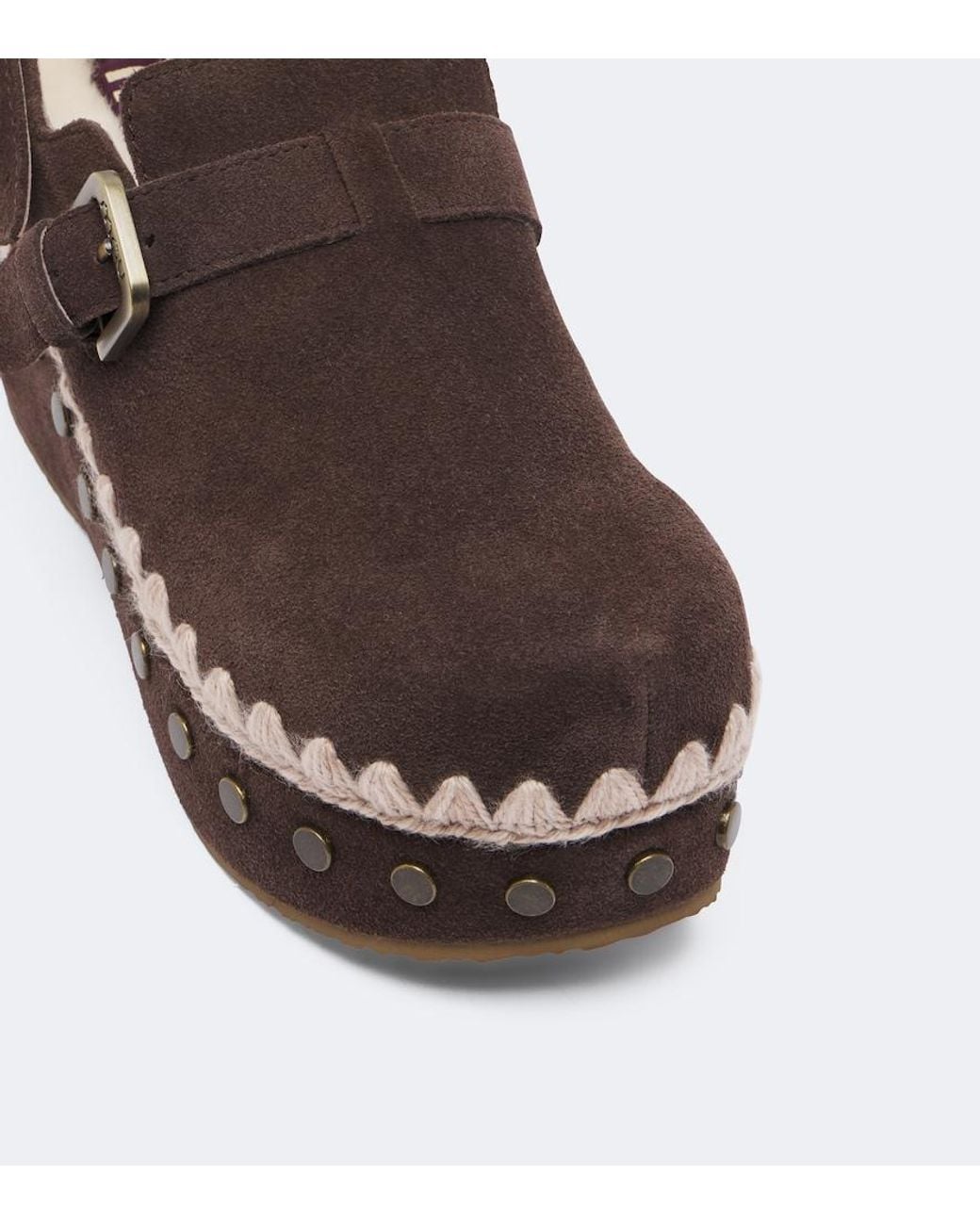 Mou Brown Shearling-Lined Suede Clogs