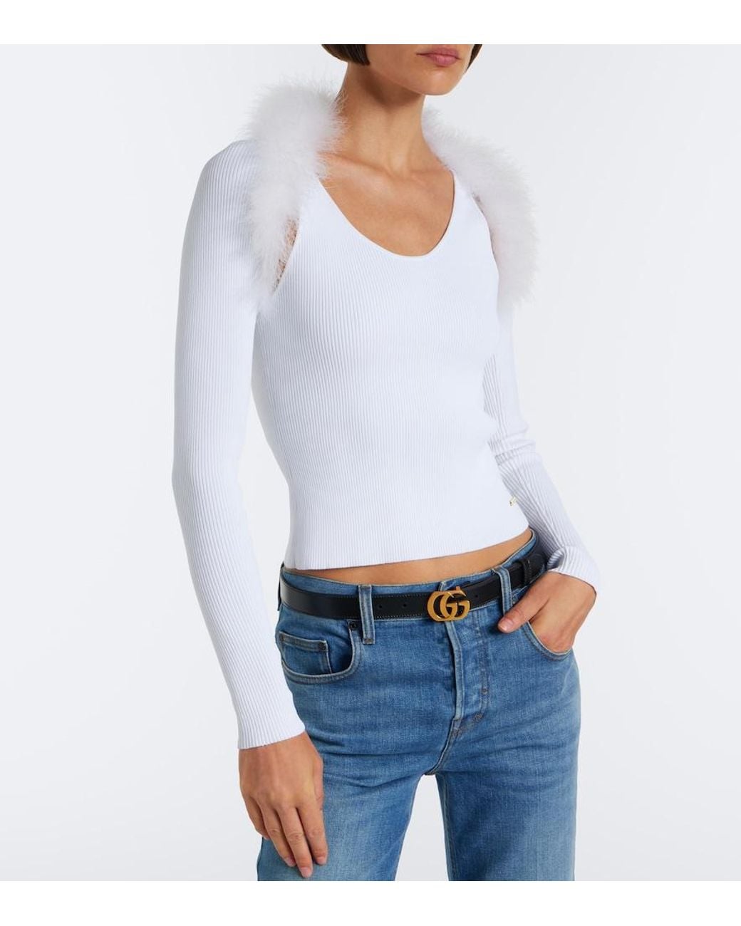 Gucci White Ribbed-Knit Shrug And Tank Top Set