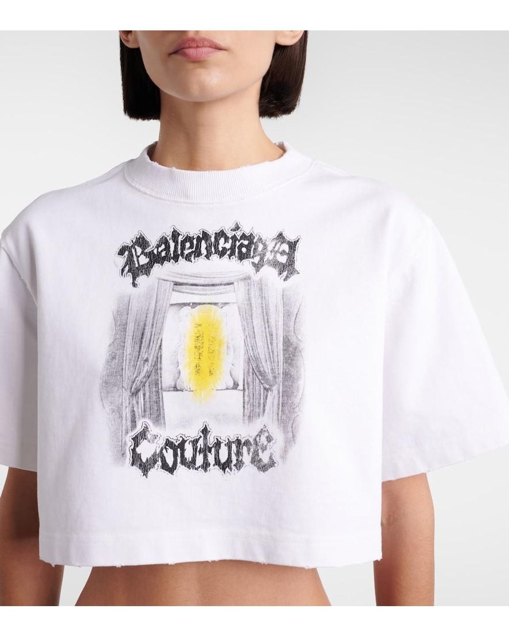 Balenciaga White Bedrucktes T-Shirt Aus Baumwoll-Jersey
