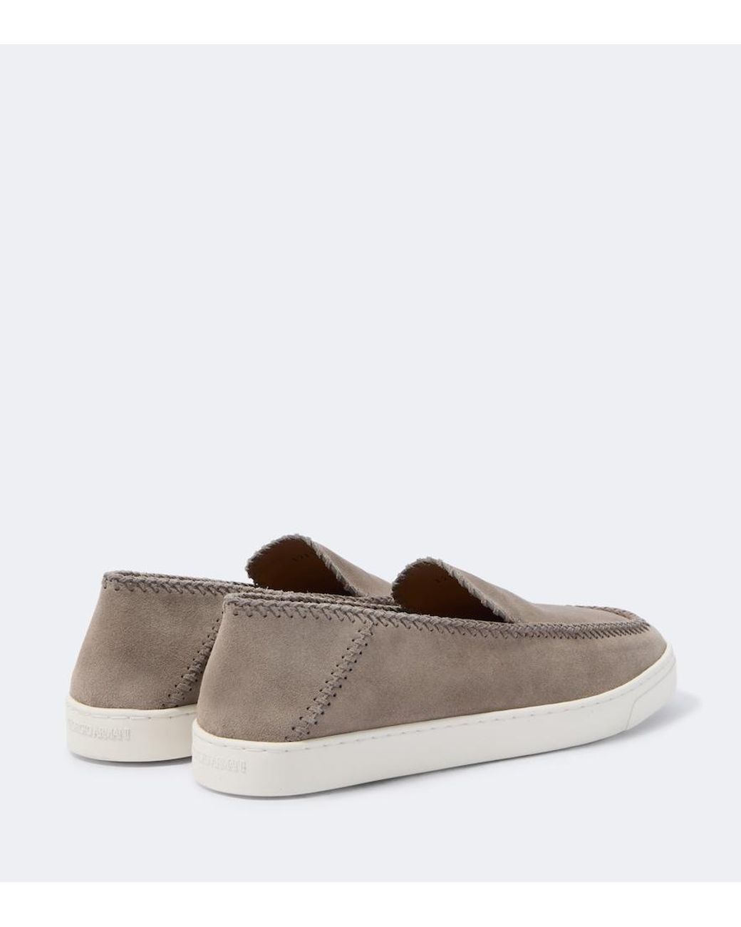 Giorgio Armani Gray Suede Slip-On Shoes for men