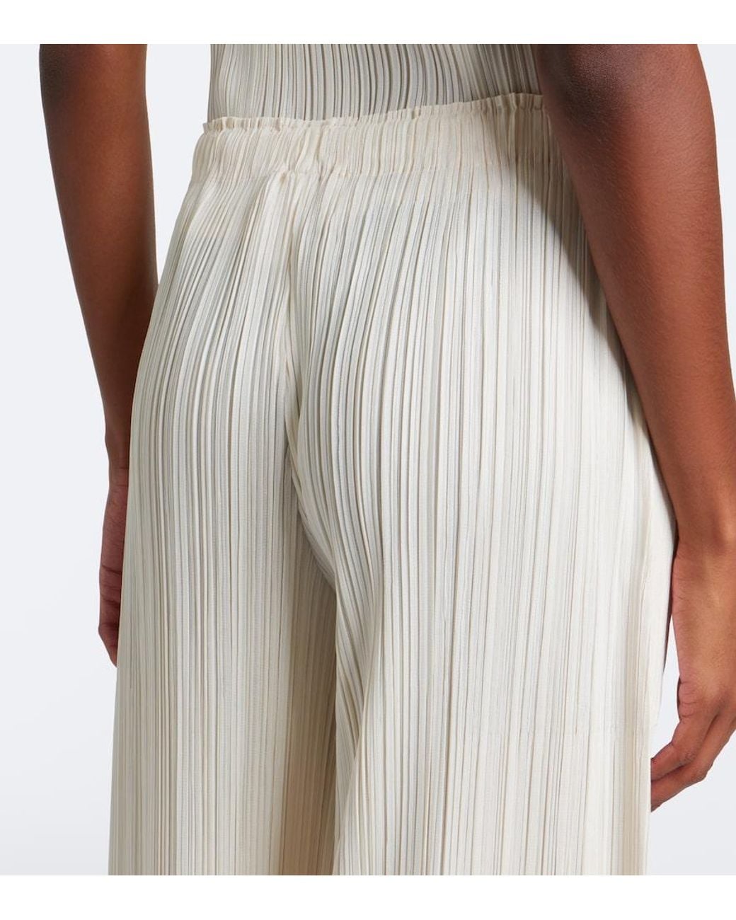 Pleats Please Issey Miyake White Monthly Colors: August Pleated Wide-Leg Pants