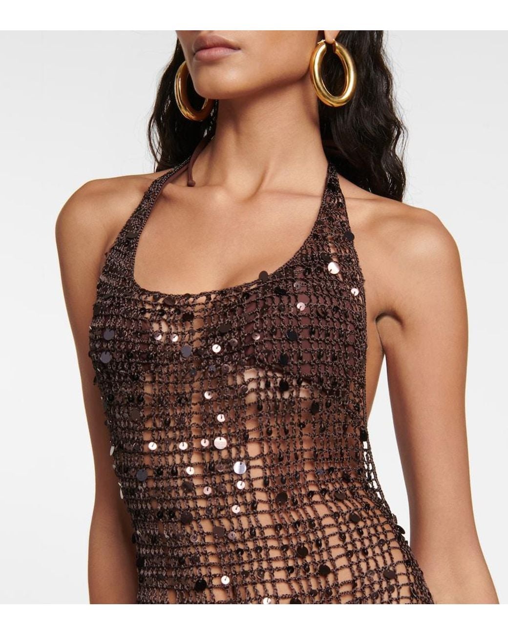 AYA MUSE White Cutout Sequined Maxi Dress