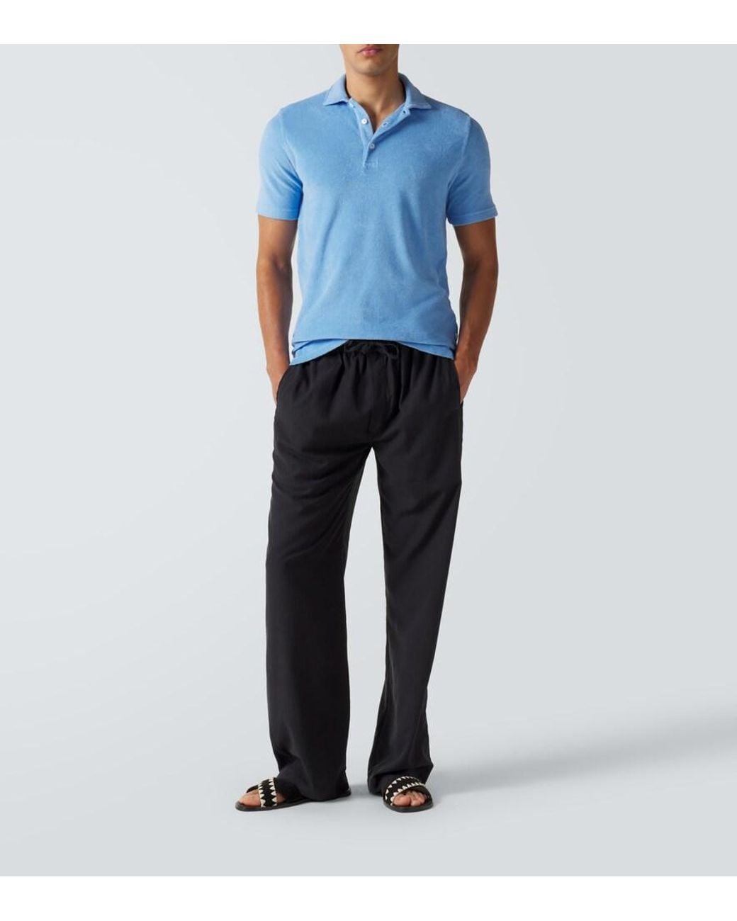Fedeli Blue Cotton Terry Polo Shirt for men