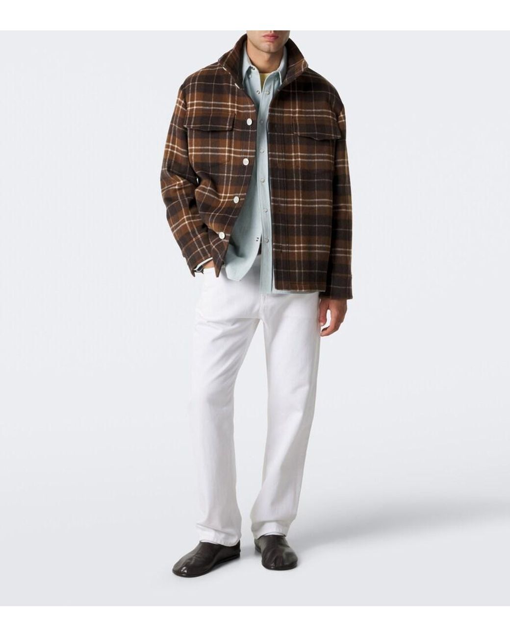 Umit Benan Brown St. Moritz Plaid Cashmere Overshirt for men