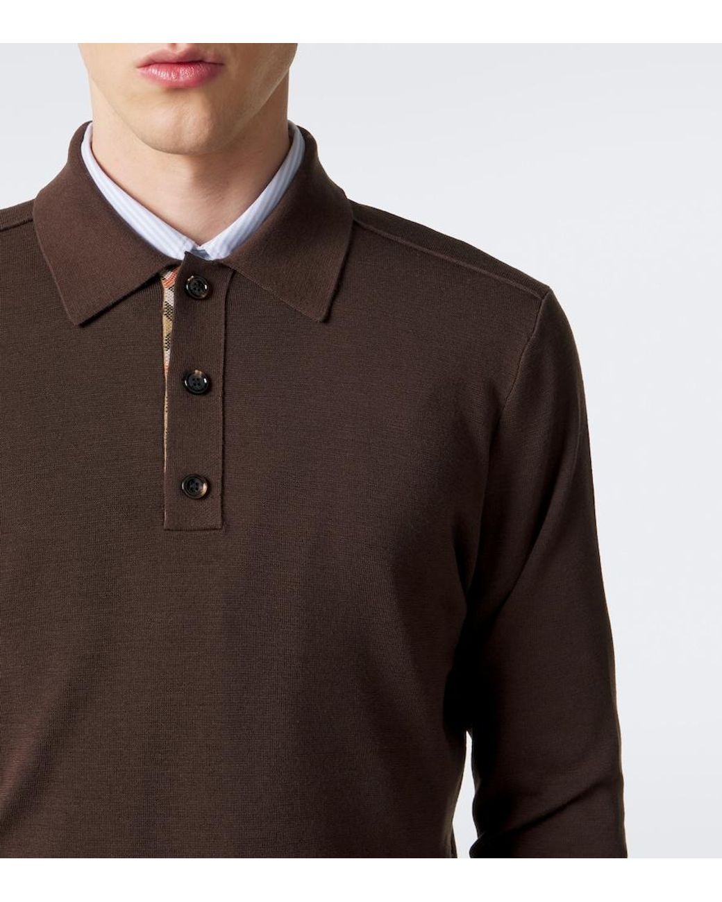 Burberry Brown Wool Polo Sweater for men
