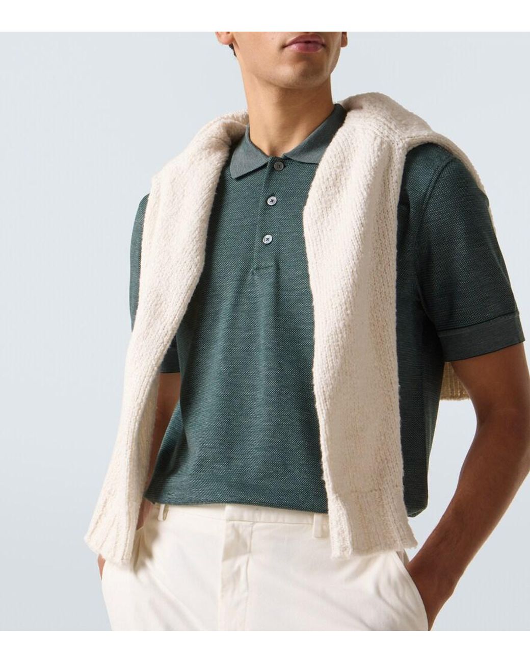 Zegna Green Cotton And Silk Polo Shirt for men