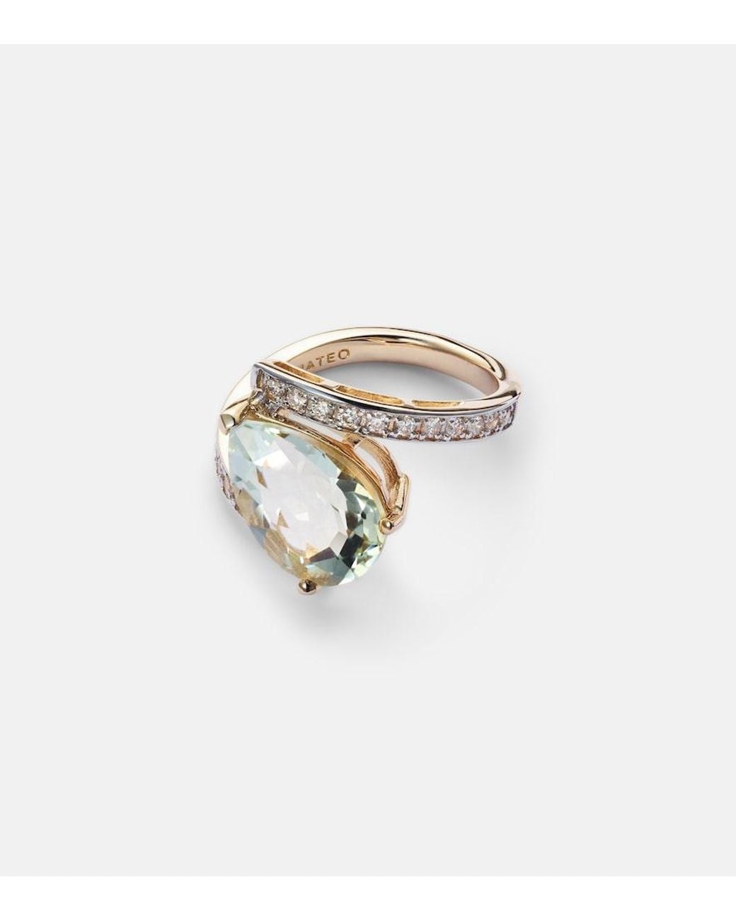 Mateo White Slanted 14Kt Ring With Amethyst And Diamonds