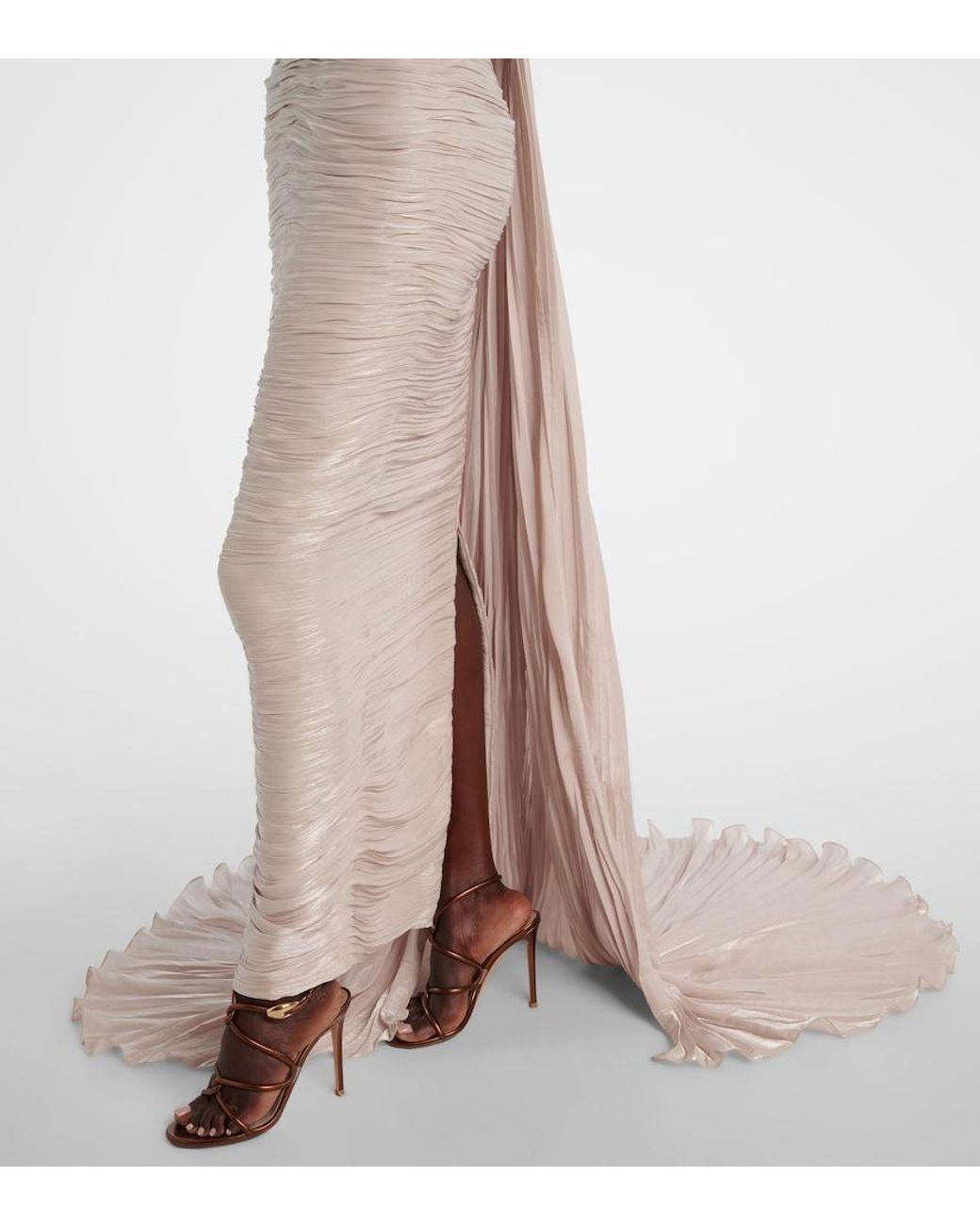 Marmar Halim White Off-Shoulder Pleated Bustier Gown