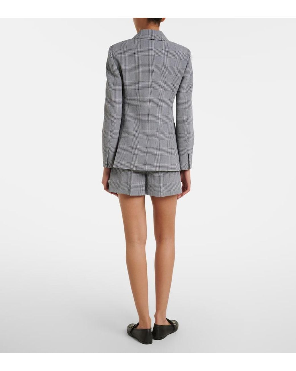 Max Mara Gray Prince Of Wales Check Wool Crepe Shorts