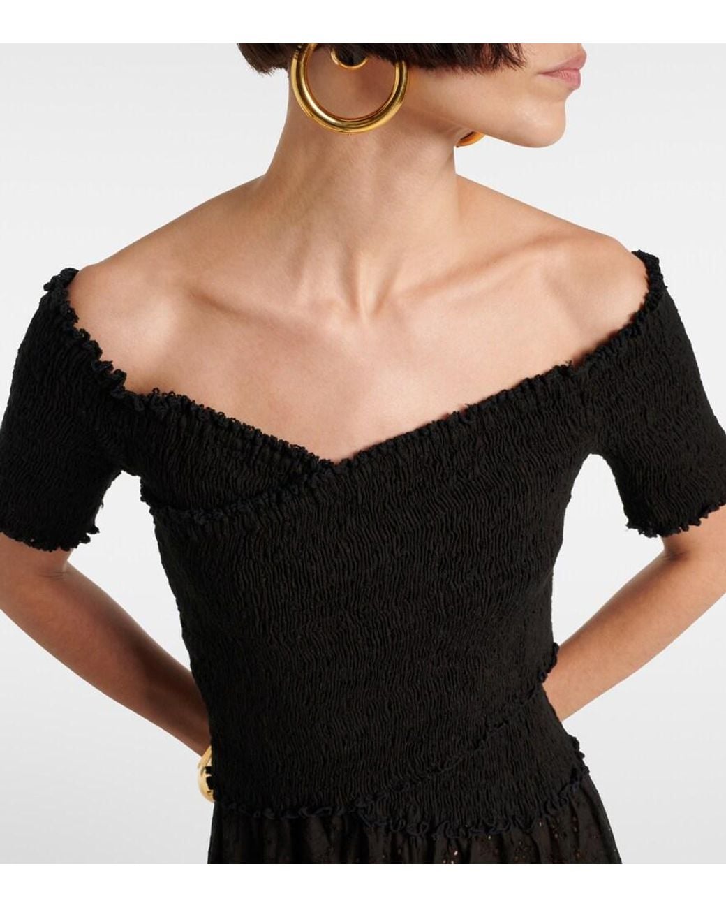 Poupette Black Soledad Smocked Cotton Midi Dress