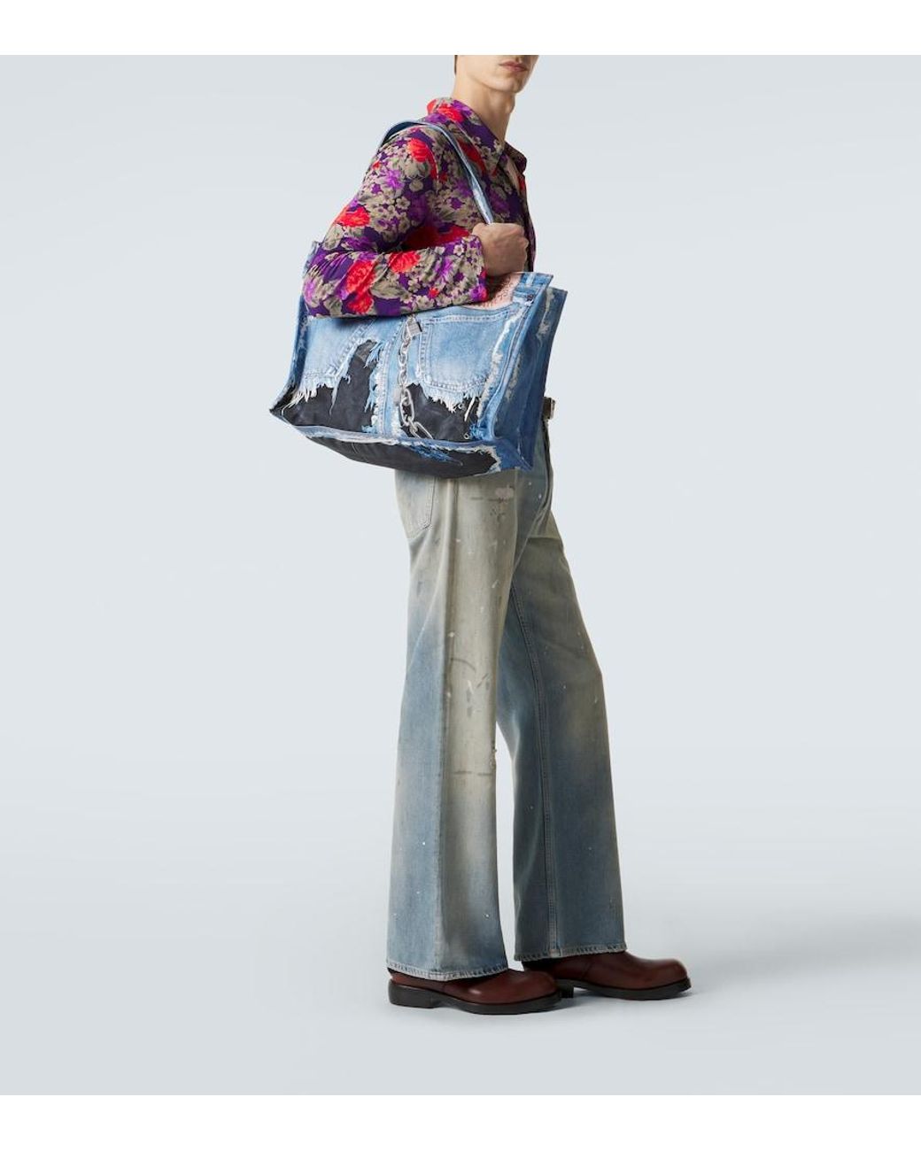 Acne Blue Trompe-L'Oil Printed Canvas Tote Bag for men