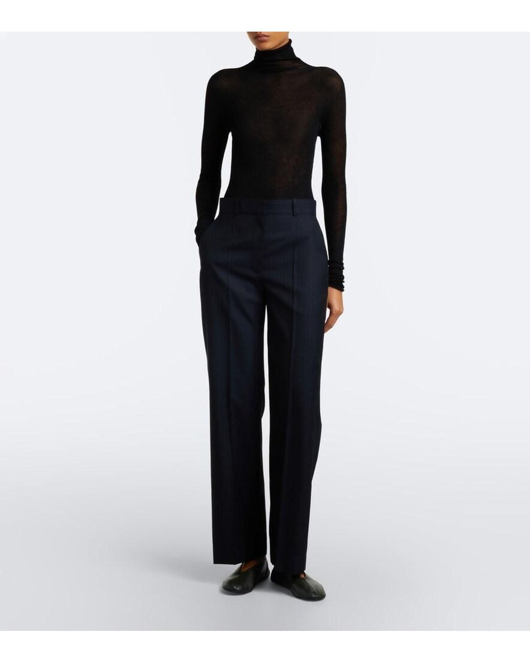 The Row Blue Yda Pinstripe Wool Straight Pants