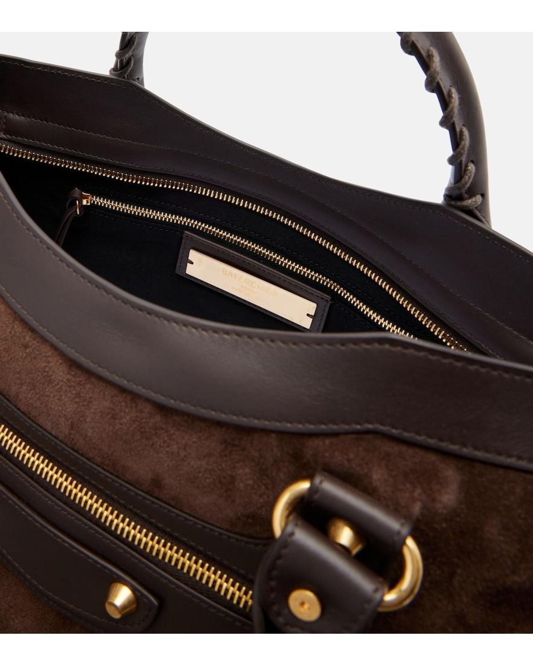 Balenciaga Brown Le City Medium Leather-Trimmed Suede Top-Handle Bag