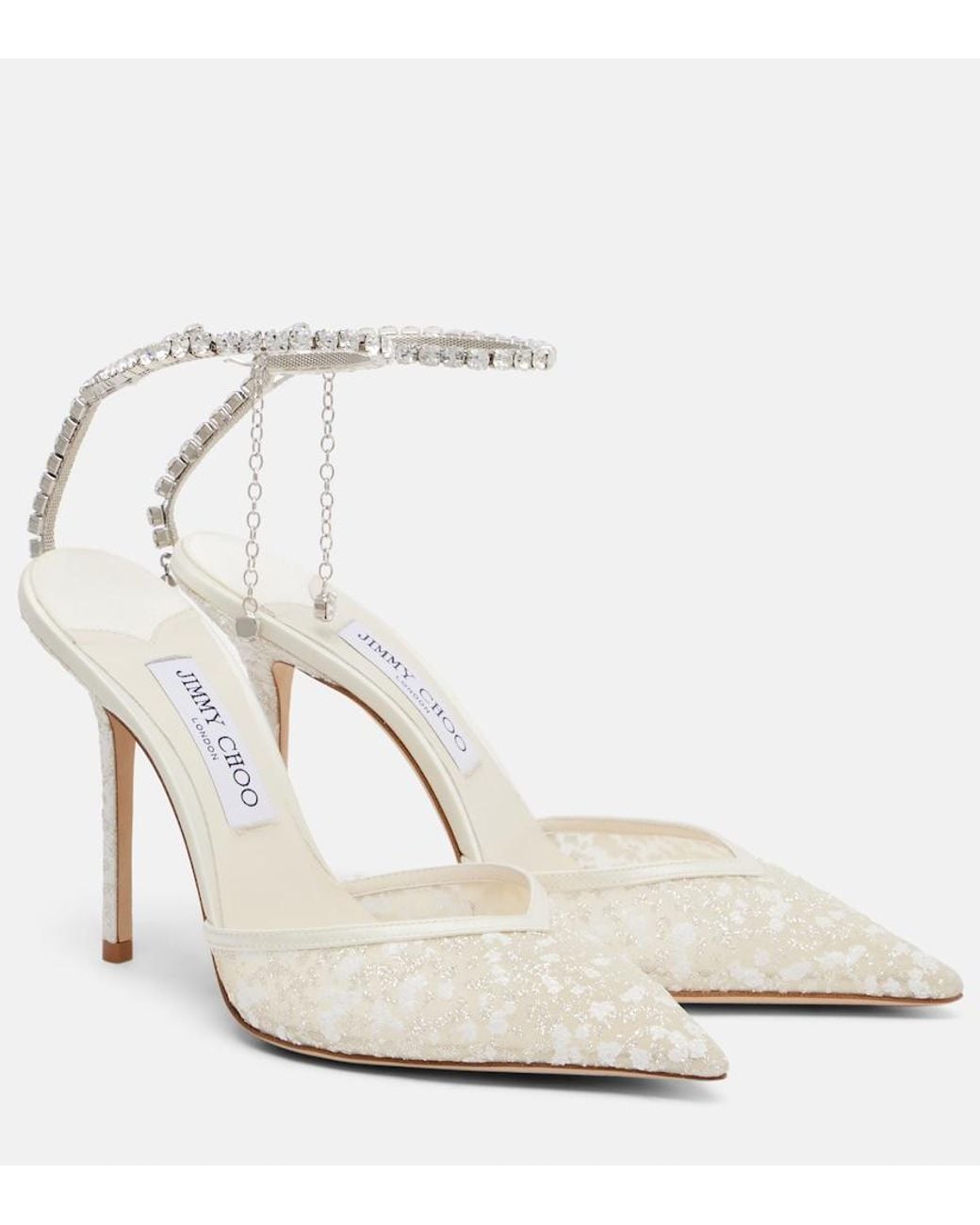 Jimmy Choo White Saeda 100 Embellished Mesh Pumps